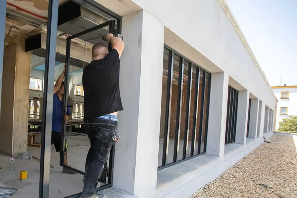 Obra de carpintería de aluminio en Mercado de San Sebastián, Huelva